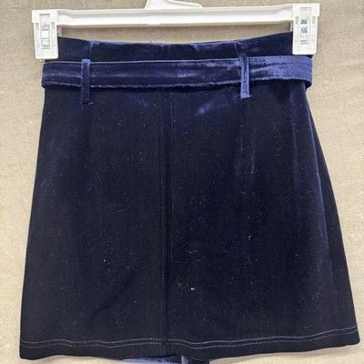DO+BE Skirt Womens Small Blue Velvet Zipper Belted Mini High Waist Stretch S