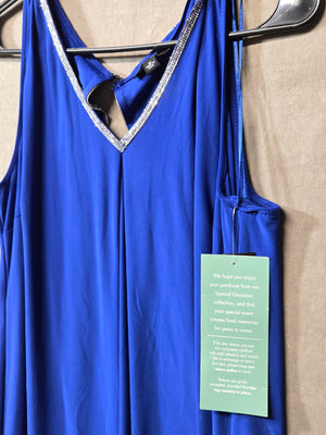 MSK Women's Royal Blue Rhinestone Trim Swing Dress Keyhole Back Size M NWT 4