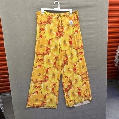 New York & Company Pants Womens 2XL Yellow Orange Floral Wide Leg Lounge Beach