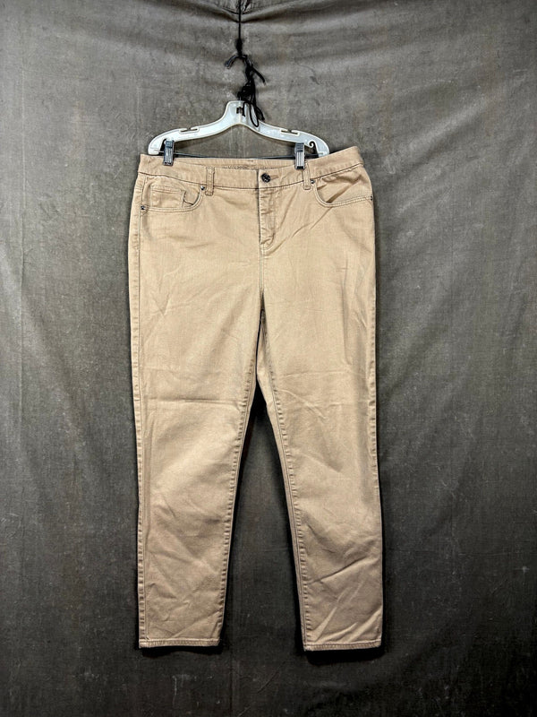 Chico's Women's Beige Cotton Blend Ankle Pants Size 2 Good Condition Relaxed Fit