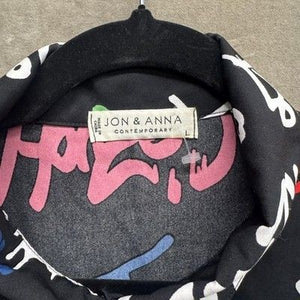 Jon & Anna Shirt Mens Large Black Graffiti Print Button Up Pre-Owned Excellent 2
