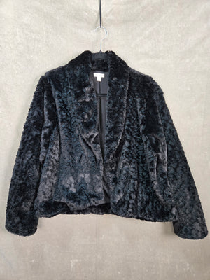xhiliration Women's Black Fur Trim Logo Quilted Zipper Button Jacket Size L 1