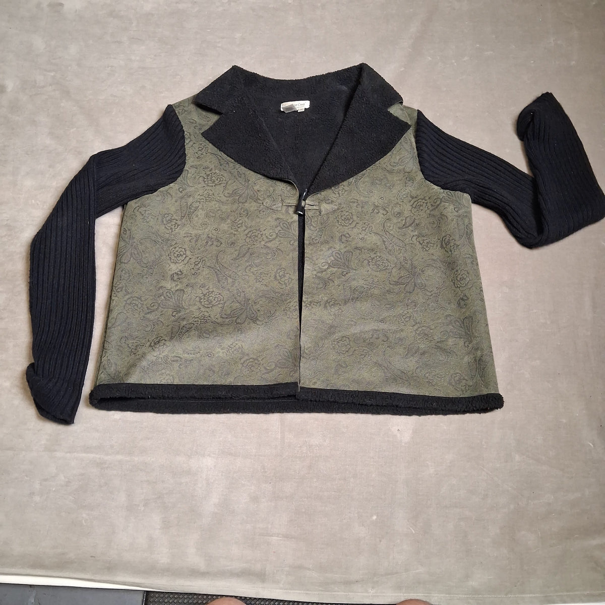 Coldwater Creek Women's Black Green Floral Zip Jacket Sweater Size XL