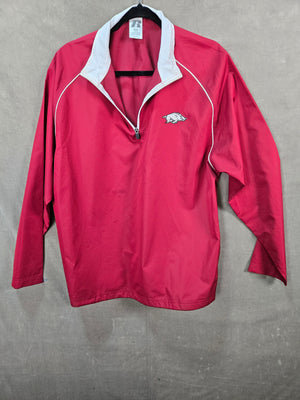 Arkansas Razorbacks Russell Men's Red 1/4 Zip Windbreaker Jacket Size M 1