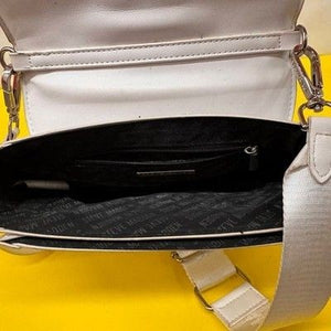 Steve Madden Crossbody Bag Cream Lace Up Mesh Logo Strap Pre-Owned Good 4