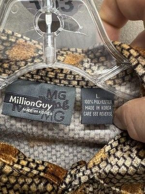 MillionGuy Shirt Mens Large Geometric Pattern Button Up Long Sleeve Casual Korea