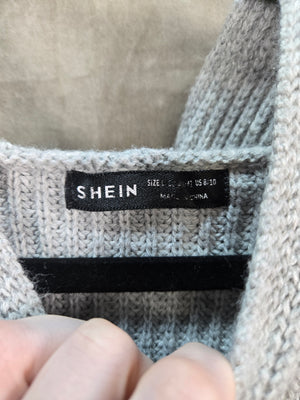 SHEIN Women's Light Gray Knit Hooded Pullover Sweater Pocket Size L 2