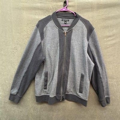 INC International Concepts Mens XL Gray Bomber Jacket Full Zip Colorblock Knit P