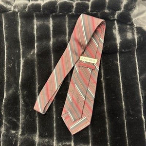 Burma Bibas Mens Silk Necktie Red Gray Striped Pre-Owned Classic Formal Wear 1