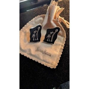 Vintage 50's Swank Cufflinks Black Drunkard Lamp Post Cuff Links Lg Silver Tone 1