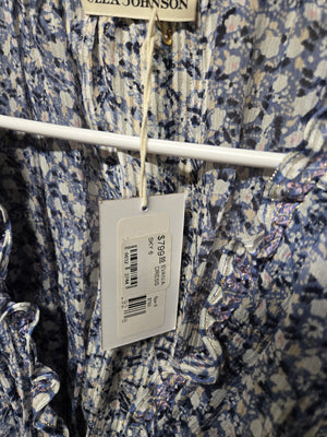 Ulla Johnson Blue Floral Puff Sleeve Smocked Waist Midi Dress Ruffle Size 6 NWT 4