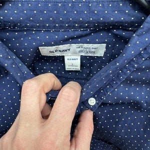 Old Navy Shirt Mens Large Blue Polka Dot Short Sleeve Button Up Slim Fit Stretch 3