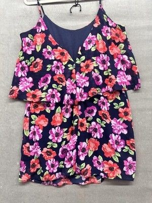Forever 21 Dress Womens Medium Navy Floral Spaghetti Strap Layered Sundress Pre- 3