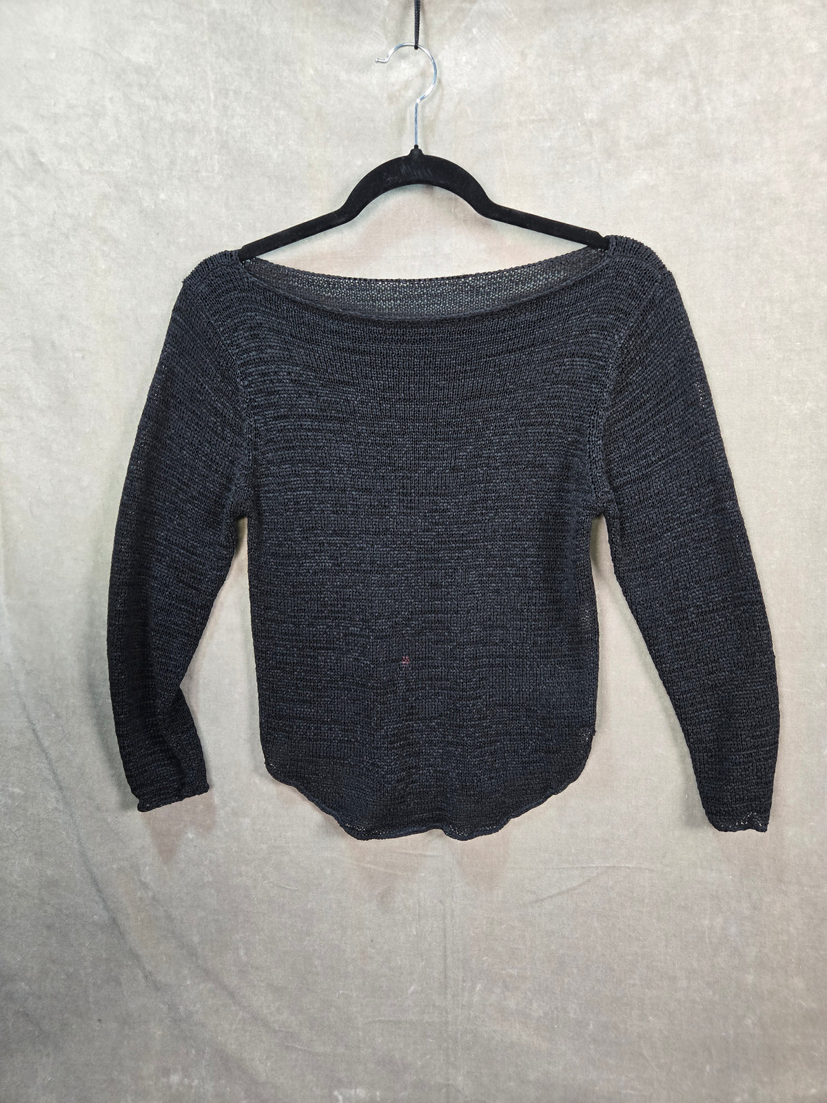 Women's Black Open Knit Boat Neck Long Sleeve Sweater Size M