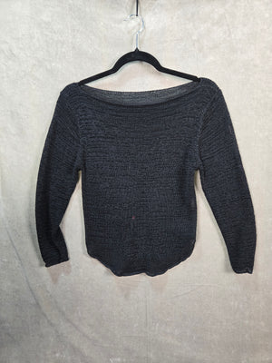 Women's Black Open Knit Boat Neck Long Sleeve Sweater Size M 1