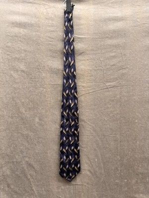 Ermenegildo Zegna Tie Mens One Size Blue Gold Leaf Pattern Dress Necktie 2