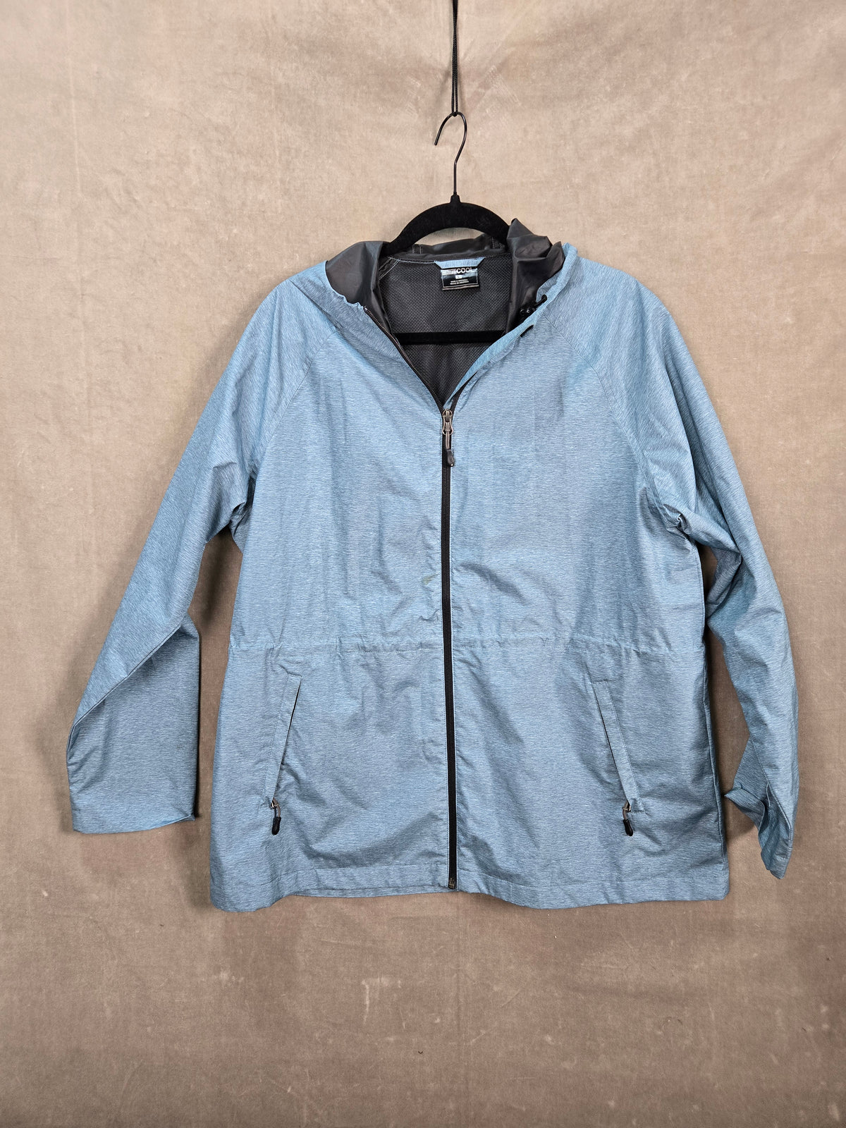 32 COOL Men's Light Blue Hooded Windbreaker Jacket Zip Pockets Size L