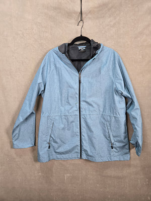 32 COOL Men's Light Blue Hooded Windbreaker Jacket Zip Pockets Size L 1