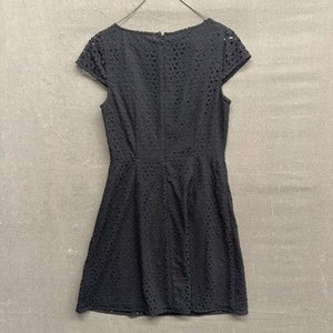 J Crew Dress Womens 4 Black Short Sleeve Eyelet Overlay Sheath Style E8400 4