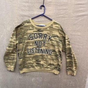 Wound Up Sweatshirt Youth XL Green Camo Sorry Not Listening Crewneck Pre-Owned E 3