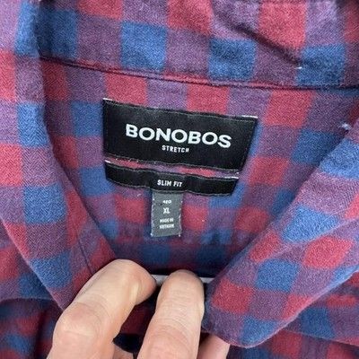 Bonobos Shirt Mens XL Red Blue Plaid Stretch Slim Fit Long Sleeve Casual Button