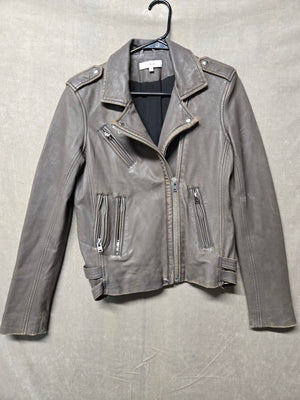 IRO Women Gray Lamb Leather Biker Jacket Size FR 40 Good Condition 1