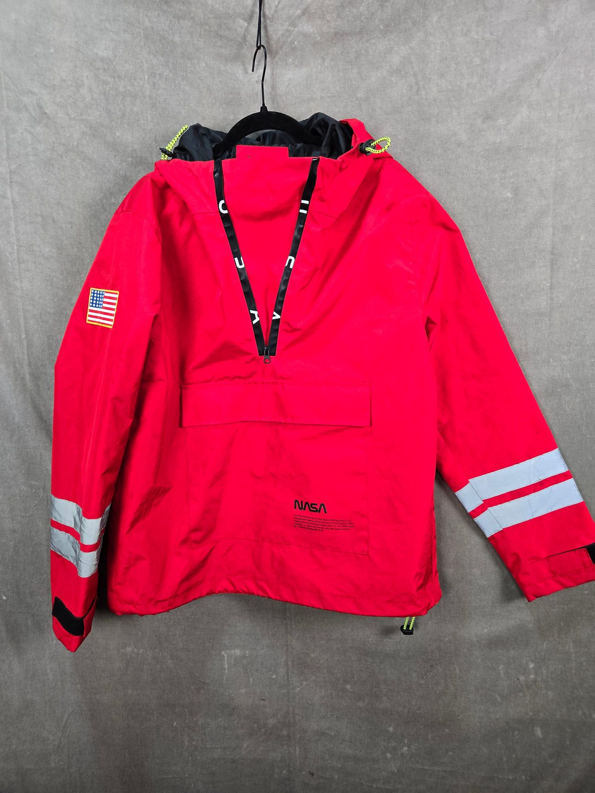 NASA Forever 21 Men Red Reflective Hooded Anorak Jacket Size XL