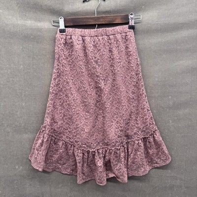 PLACE Skirt Girls Medium 7/8 Pink Lace Ruffle Hem Lined Stretch Nylon Polyester