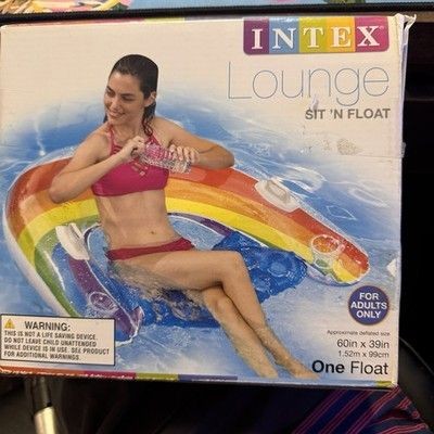 Intex Sit N' Float 60x39" Swimming Pool Lounger Water Float 2 Cupholders Rainbow