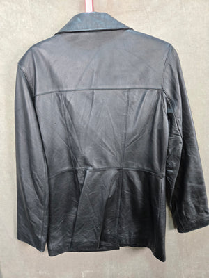Nine West Women's Black Leather Button Front Blazer Jacket Size M 4