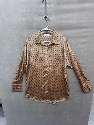 12th Tribe Shirt Womens Medium Brown Geometric Button Down Collared Long Sleeve
