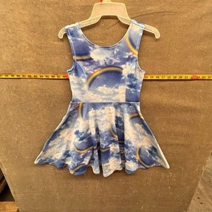 Childrens Place Dress Girls Large 10/12 Blue Rainbow Cloud Sky Skater Sleeveless 2