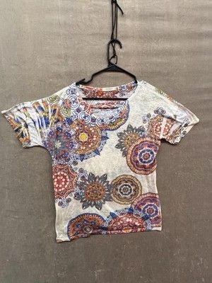 Promesa Shirt Womens Large Multicolor Boho Mandala Print Short Sleeve Made USA 4