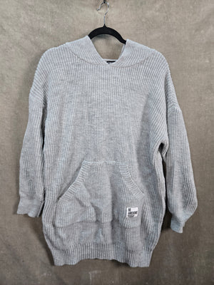 SHEIN Women's Light Gray Knit Hooded Pullover Sweater Pocket Size L 1