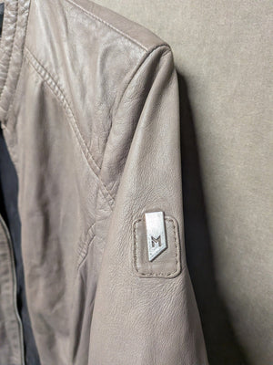 Mauritius Women Leather Moto Jacket Gray Size M Good Condition Zip Pockets 5