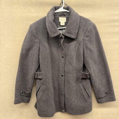 St Johns Bay Coat Womens Medium Gray Wool Blend Cashmere Lined Winter Jacket