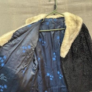 Vintage Jean Dulac Jacket Womens Medium Black Persian Lamb Mink Shawl Collar 50s 4