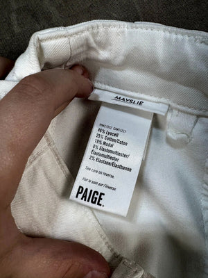 White Paige Jeans with Elastic Cuffs and Pockets, Size 24 3