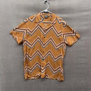ASOS Shirt Mens Large Brown Chevron Short Sleeve Button Up Casual Geometric Top 3