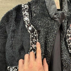 Faded Glory Jacket Girls Large 10-12 Black Faux Fur Beaded Zip Dressy Holiday 5