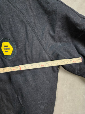 Bumble Logo Black Men's Varsity Bomber Jacket Snap Front Size M NWT 4