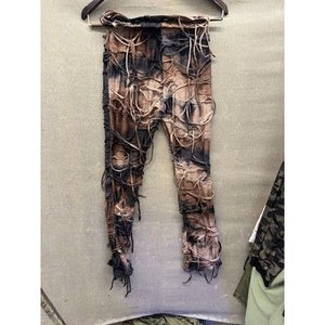 Y2K Grunge Mesh Pants Womens Medium Distressed Tie Dye Patchwork Rave Festival B 3