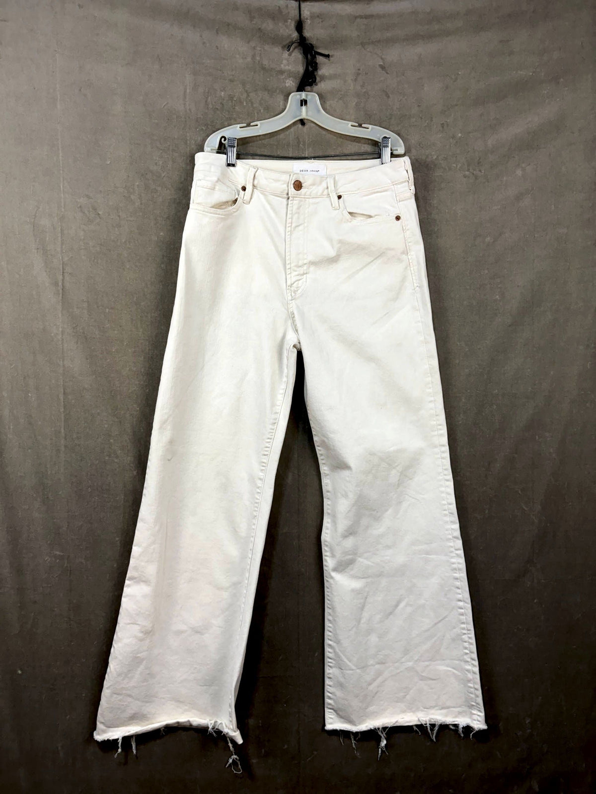 Dear John White Wide Leg Jeans with Frayed Hem, Size 30