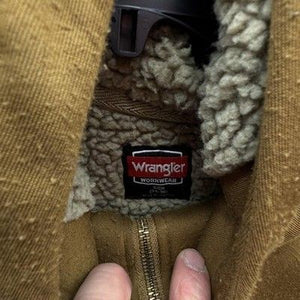Wrangler Workwear Jacket Mens Small Brown Sherpa Lined Full Zip Hoodie Fleece 4