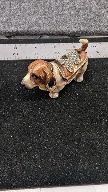 Basset Hound Hand Painted Enamel Bejeweled Trinket Boxes