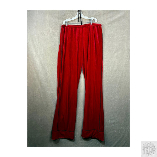 Handmade Red Crushed Velvet Wide-Leg Pants w/ Green Piping, Sz Large