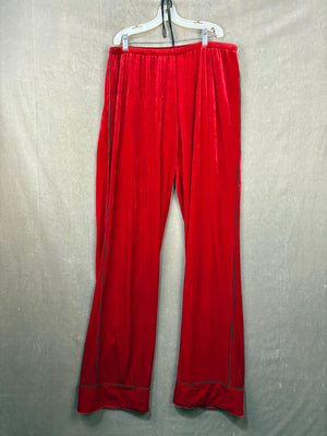 Handmade Red Velvet Wide-Leg Pants Green Piping Size Large Pre-Owned Elastic Wai 1