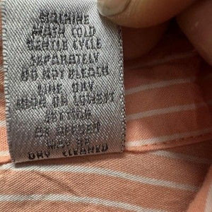 Chicos Womens Shirt Pink Striped Button Up Seersucker 3/4 Sleeve Pre-Owned Excel 4