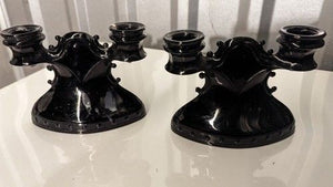 2 Art Deco 1930’s Vintage LE Smith Black/ amythest glass double candle holders 2
