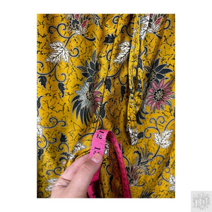 Handmade Vibrant Yellow Floral Pattern Loose Fit Pants with Drawstring 3